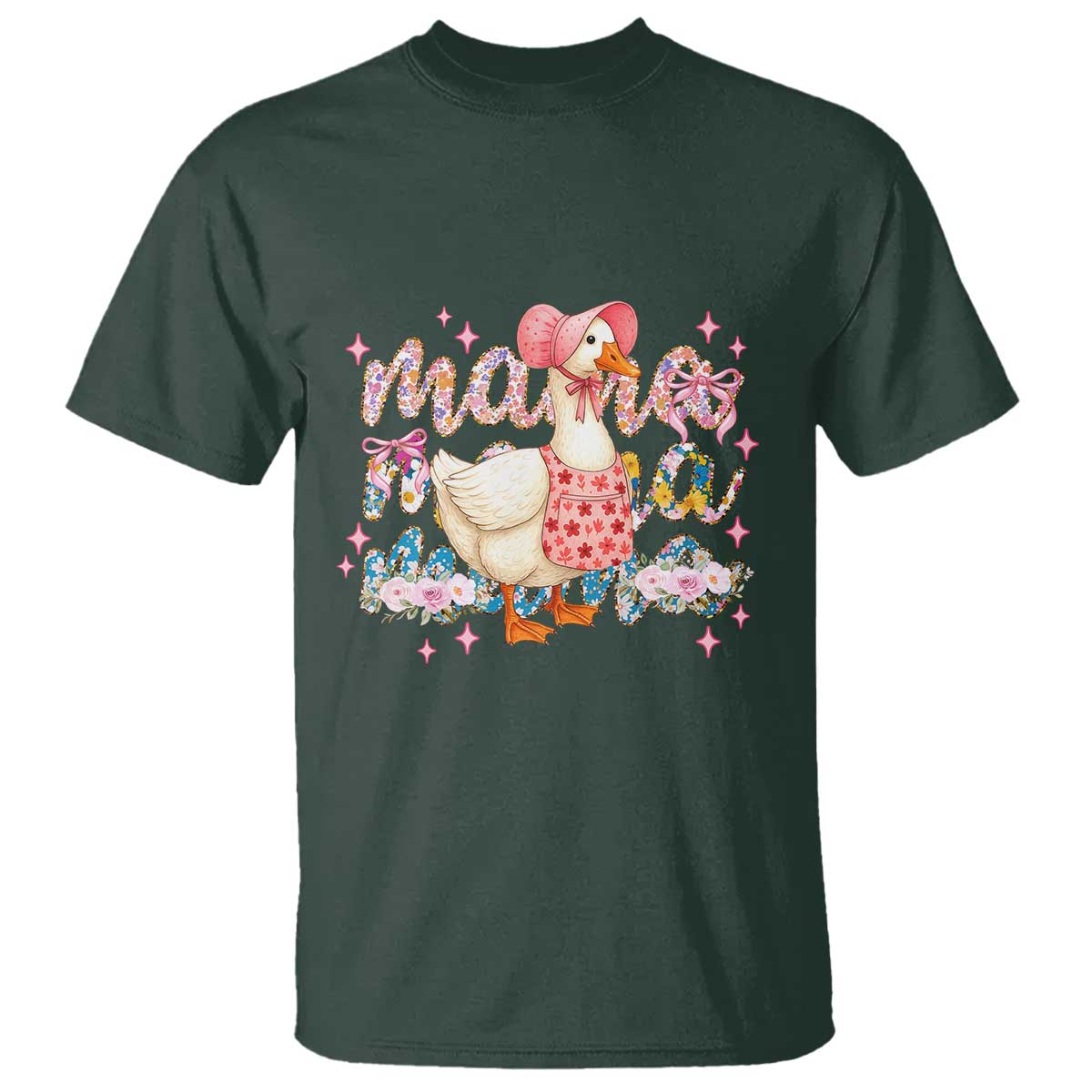 Pink Floral Mama Goose T Shirt Retro Botanical Mom Mothers Day TS02 Dark Forest Green Print Your Wear
