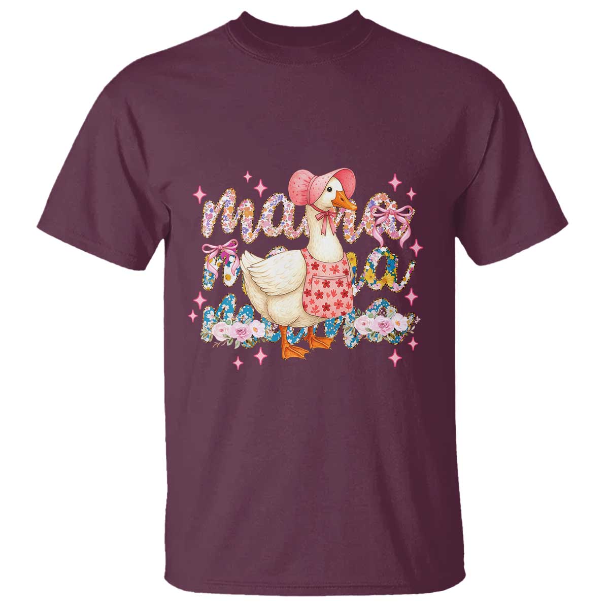 Pink Floral Mama Goose T Shirt Retro Botanical Mom Mothers Day TS02 Maroon Print Your Wear