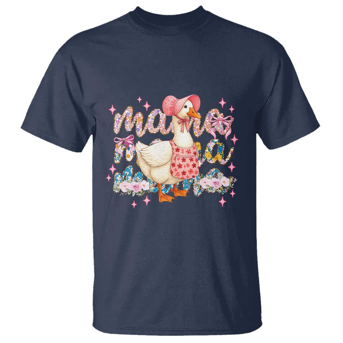 Pink Floral Mama Goose T Shirt Retro Botanical Mom Mothers Day TS02 Navy Print Your Wear