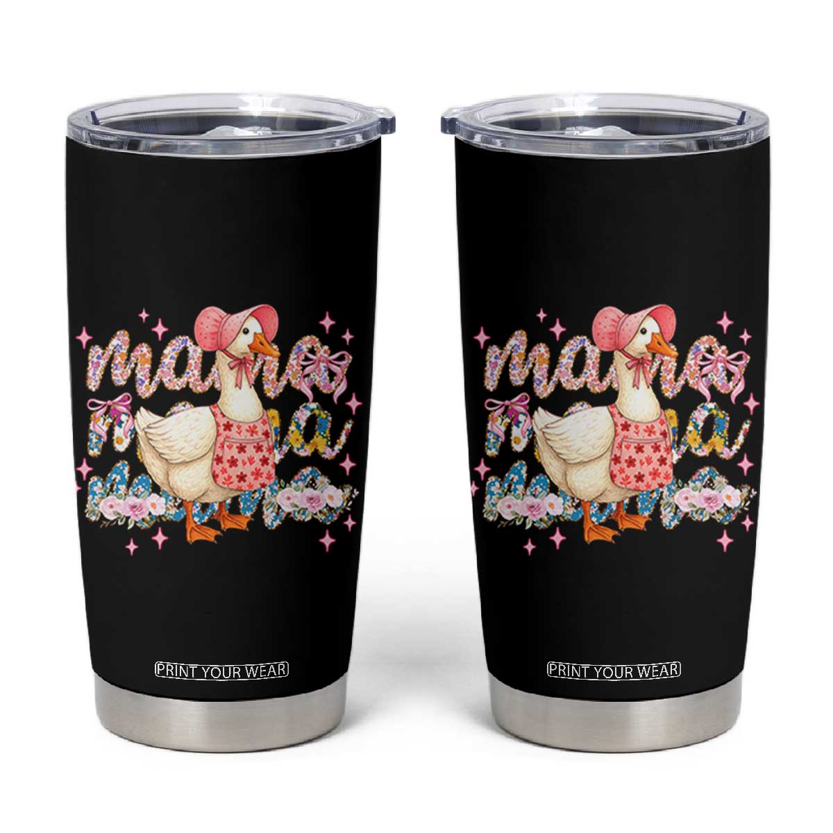 Pink Floral Mama Goose Tumbler Cup Retro Botanical Mom Mothers Day TS02 Black Print Your Wear