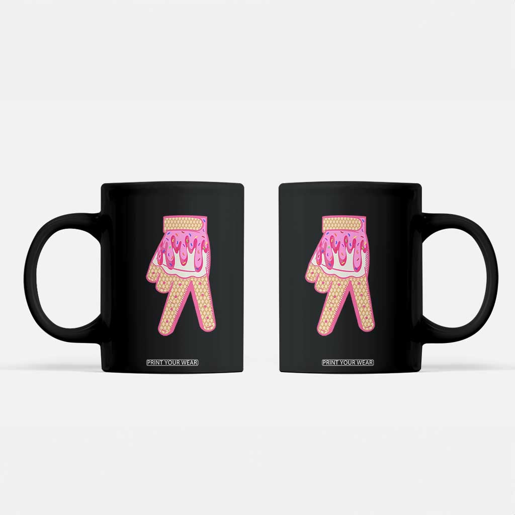 Pink Ice Cream Baseball Glove Sprinkles Drip Coffee Mug Funny V Sign TS02 Black Print Your Wear