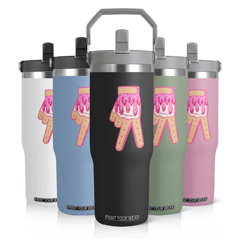 Pink Ice Cream Baseball Glove Sprinkles Drip Flip Straw Tumbler Funny V Sign TS02 Print Your Wear
