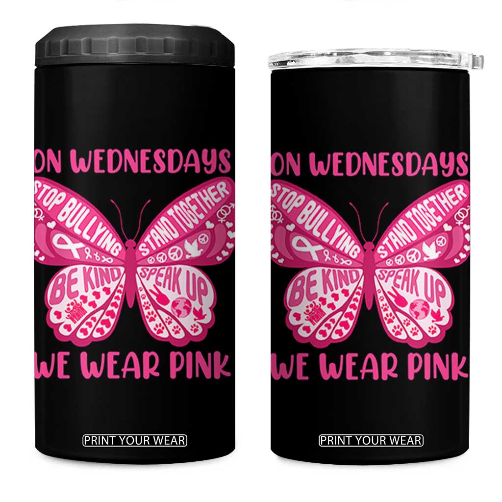 Pink Shirt Day 4 in 1 Can Cooler Tumbler On Wednesdays We Wear Pink Anti Bullying Butterfly TS02 One Size: 16 oz Black Print Your Wear