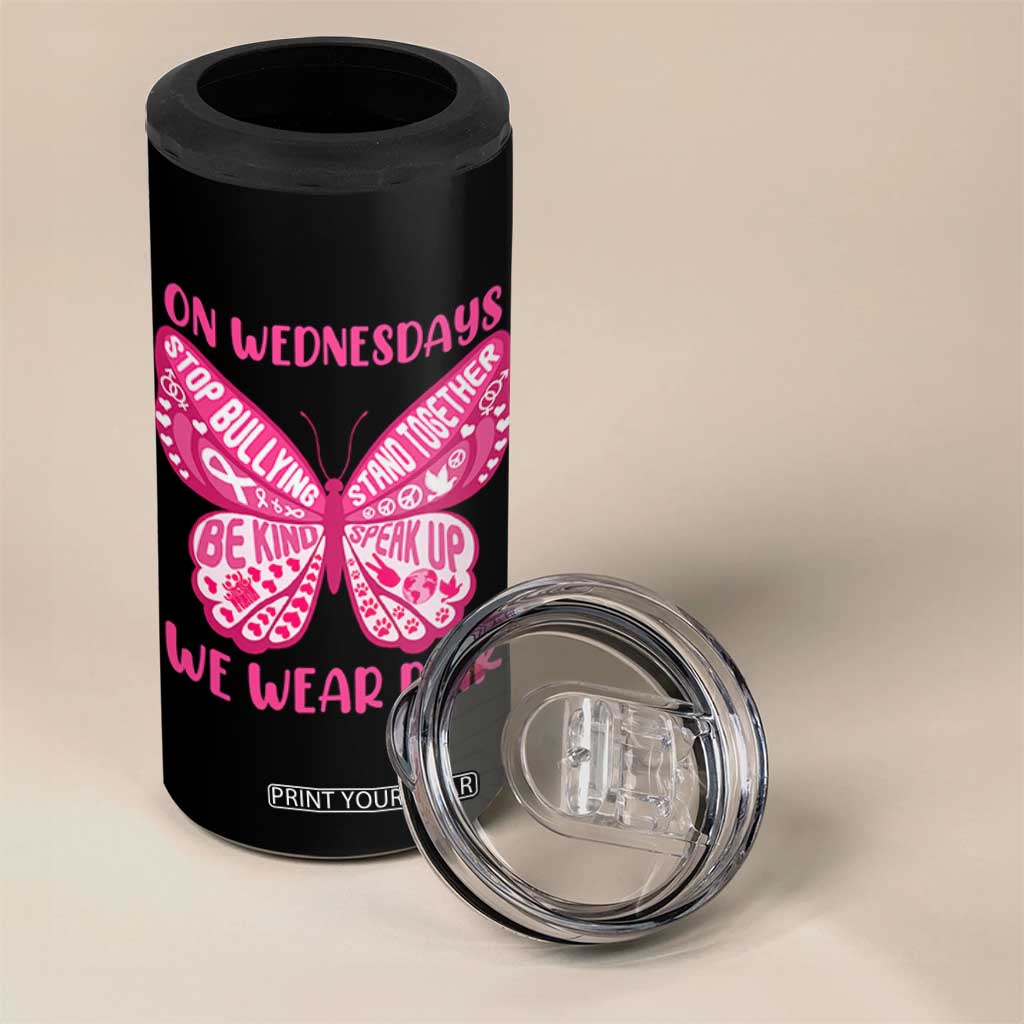 Pink Shirt Day 4 in 1 Can Cooler Tumbler On Wednesdays We Wear Pink Anti Bullying Butterfly TS02 Print Your Wear