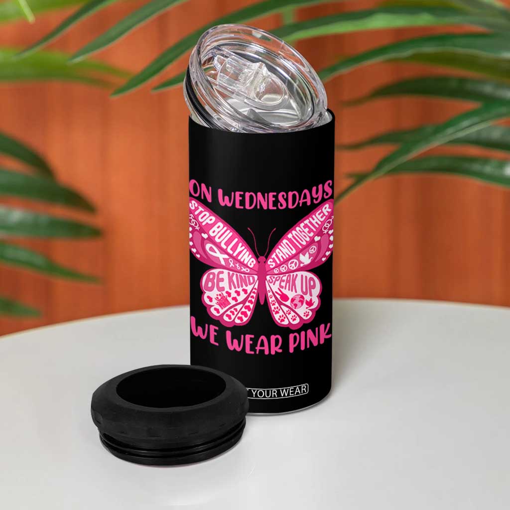 Pink Shirt Day 4 in 1 Can Cooler Tumbler On Wednesdays We Wear Pink Anti Bullying Butterfly TS02 Print Your Wear