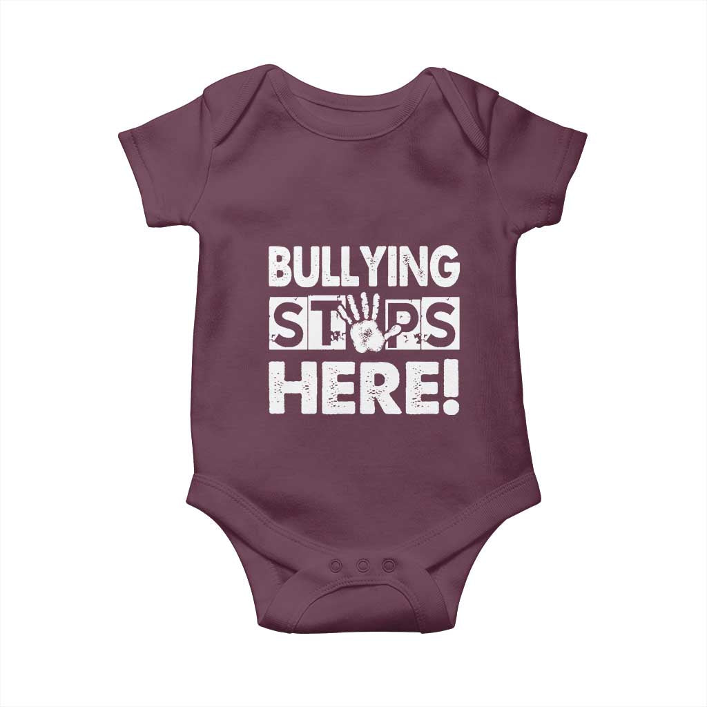 Pink Shirt Day Baby Onesie Bullying Stops Here Stand Up To Bullies TS02 Maroon Print Your Wear