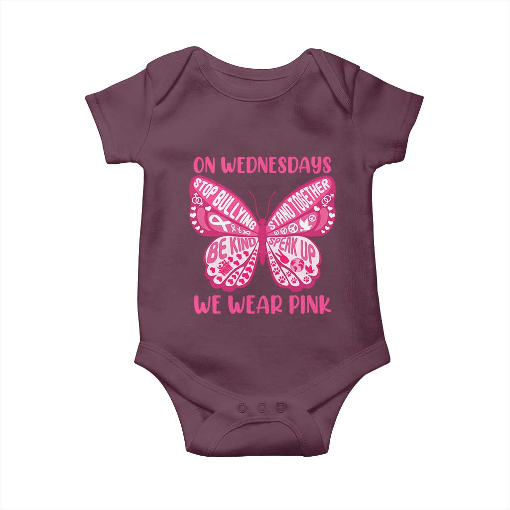 Pink Shirt Day Baby Onesie On Wednesdays We Wear Pink Anti Bullying Butterfly TS02 Maroon Print Your Wear