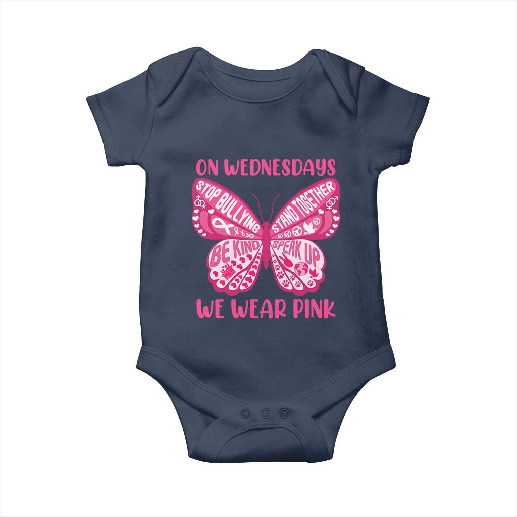 Pink Shirt Day Baby Onesie On Wednesdays We Wear Pink Anti Bullying Butterfly TS02 Navy Print Your Wear