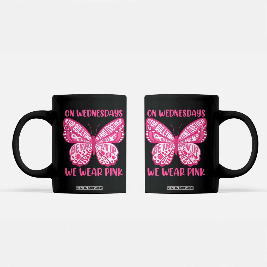 Pink Shirt Day Coffee Mug On Wednesdays We Wear Pink Anti Bullying Butterfly TS02 Black Print Your Wear