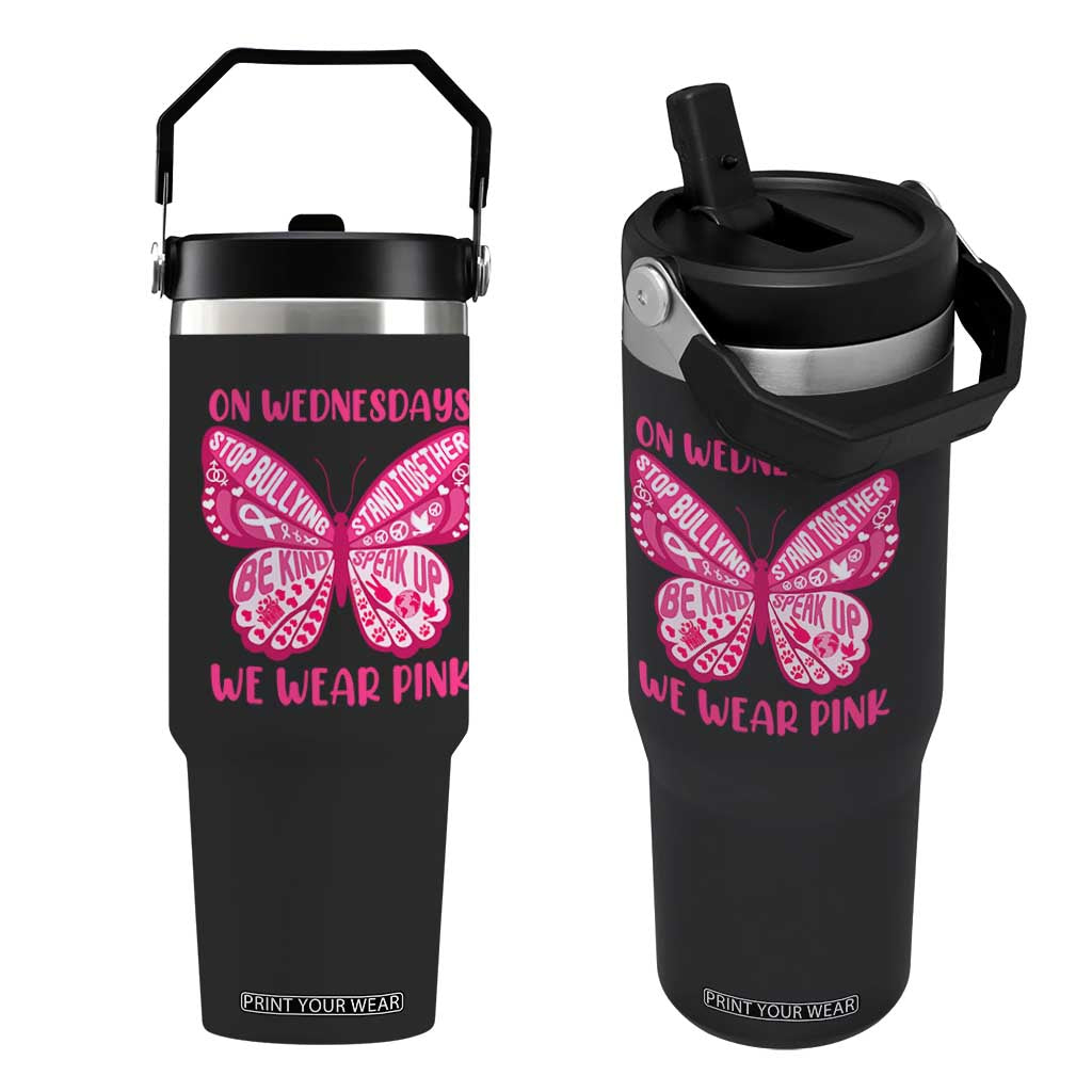 Pink Shirt Day Flip Straw Tumbler On Wednesdays We Wear Pink Anti Bullying Butterfly TS02 One Size: 30 oz Black Print Your Wear