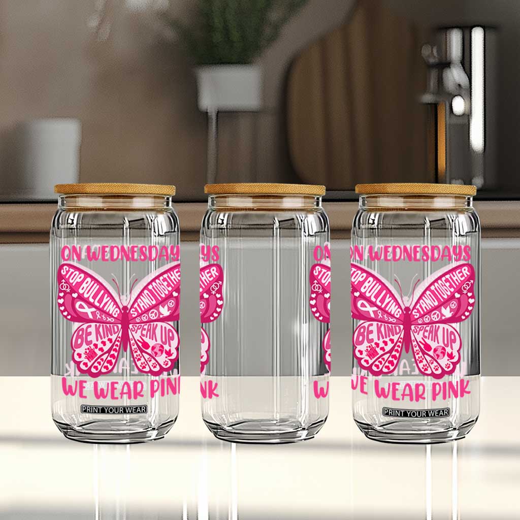 Pink Shirt Day Glass Can On Wednesdays We Wear Pink Anti Bullying Butterfly TS02 Print Your Wear