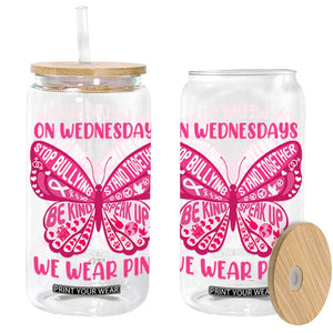 Pink Shirt Day Glass Can On Wednesdays We Wear Pink Anti Bullying Butterfly TS02 Black Print Your Wear