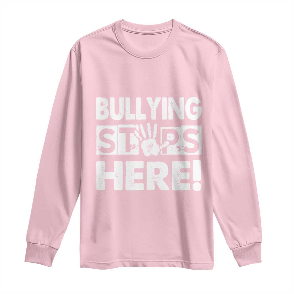 Pink Shirt Day Long Sleeve Shirt Bullying Stops Here Stand Up To Bullies TS02 Light Pink Print Your Wear