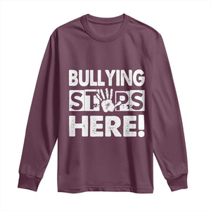 Pink Shirt Day Long Sleeve Shirt Bullying Stops Here Stand Up To Bullies TS02 Maroon Print Your Wear