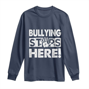 Pink Shirt Day Long Sleeve Shirt Bullying Stops Here Stand Up To Bullies TS02 Navy Print Your Wear