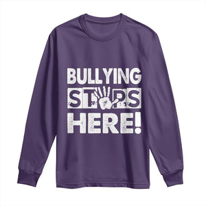 Pink Shirt Day Long Sleeve Shirt Bullying Stops Here Stand Up To Bullies TS02 Purple Print Your Wear