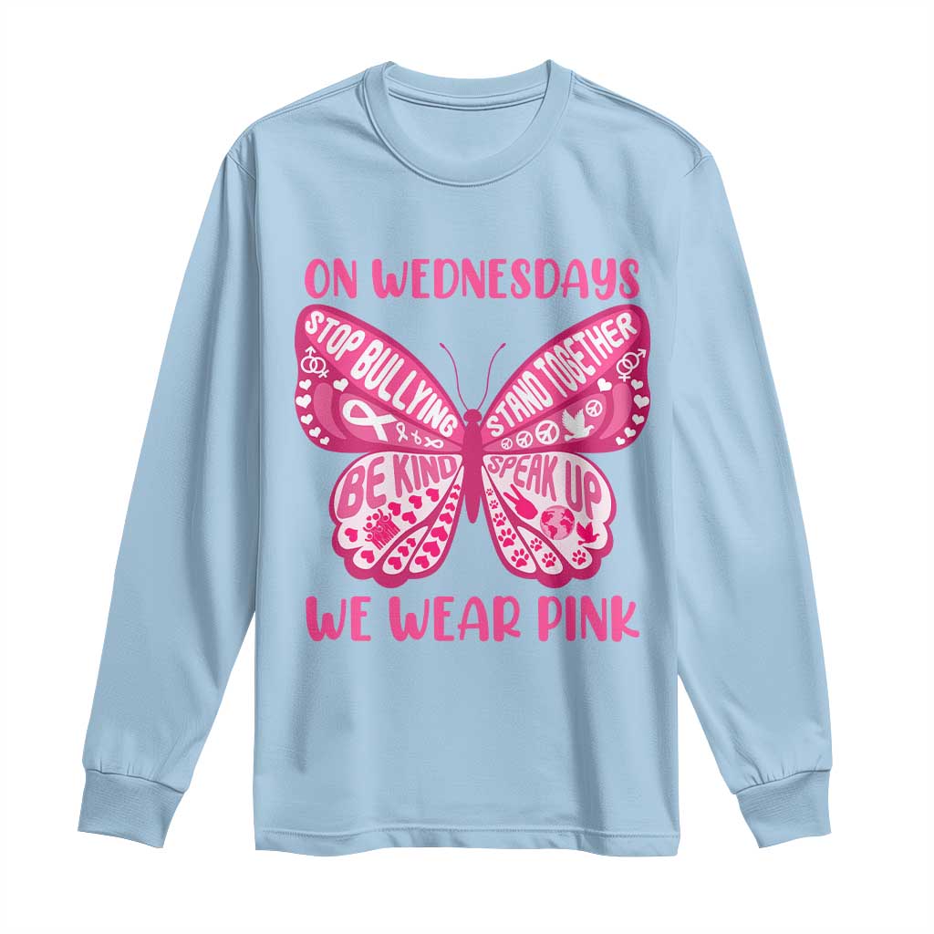 Pink Shirt Day Long Sleeve Shirt On Wednesdays We Wear Pink Anti Bullying Butterfly TS02 Light Blue Print Your Wear