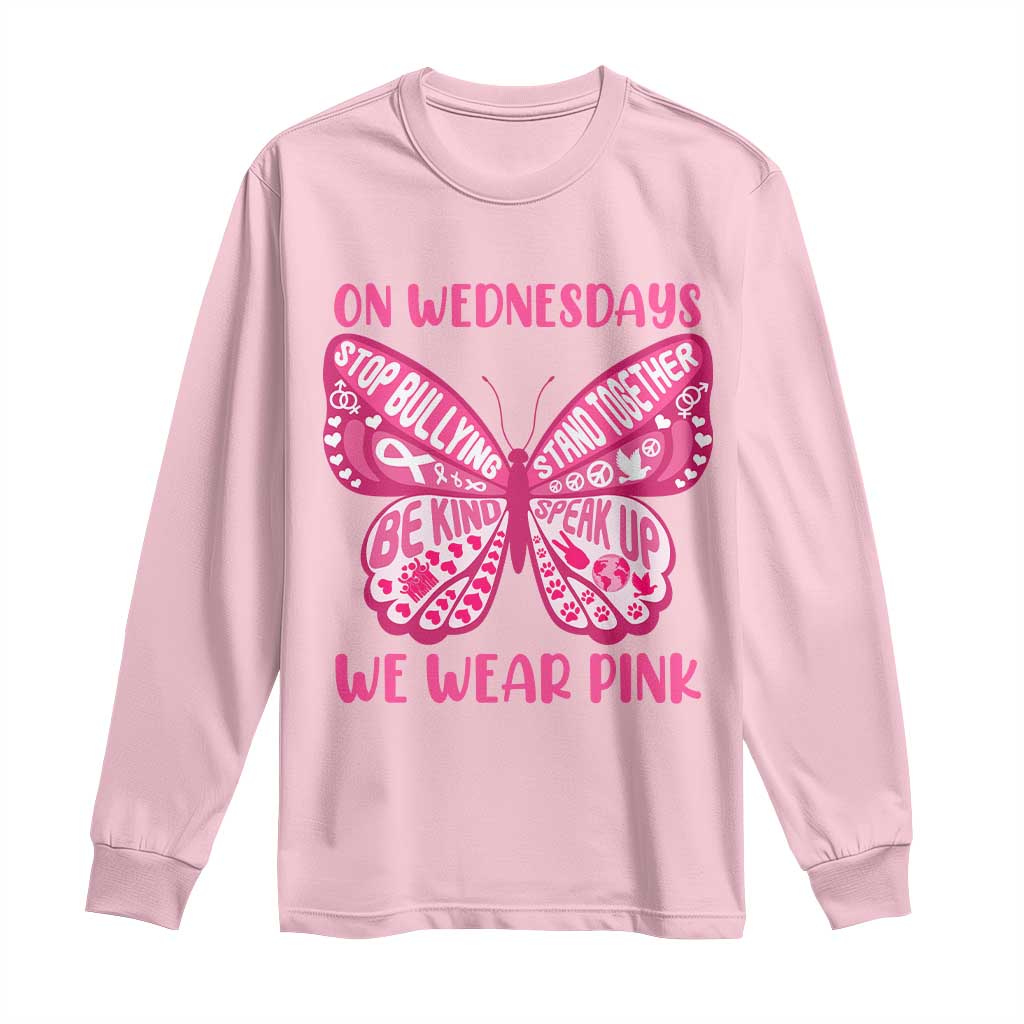 Pink Shirt Day Long Sleeve Shirt On Wednesdays We Wear Pink Anti Bullying Butterfly TS02 Light Pink Print Your Wear