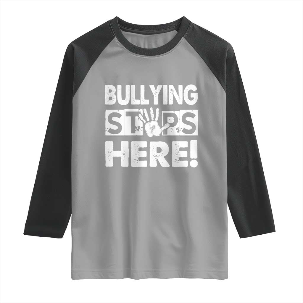 Pink Shirt Day Raglan Shirt Bullying Stops Here Stand Up To Bullies TS02 Sport Gray Black Print Your Wear