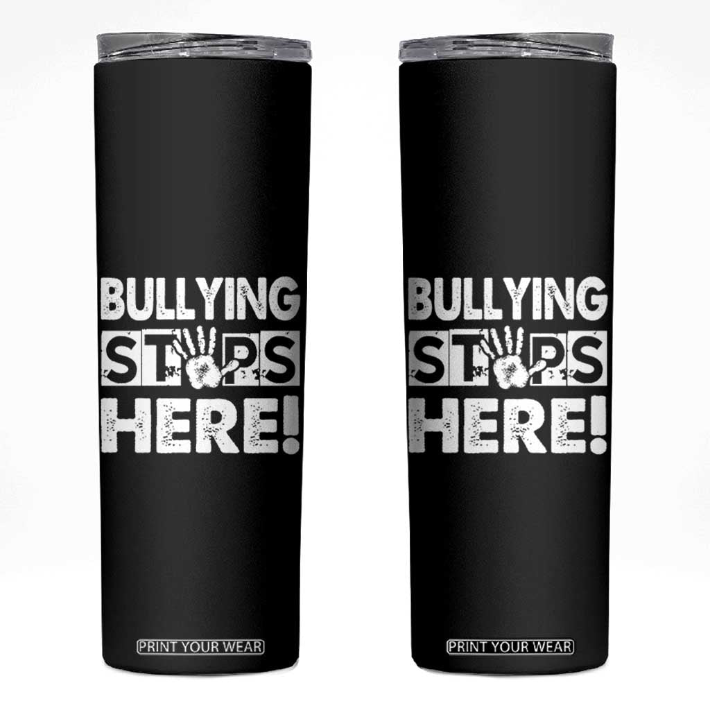 Pink Shirt Day Skinny Tumbler Bullying Stops Here Stand Up To Bullies TS02 Black Print Your Wear