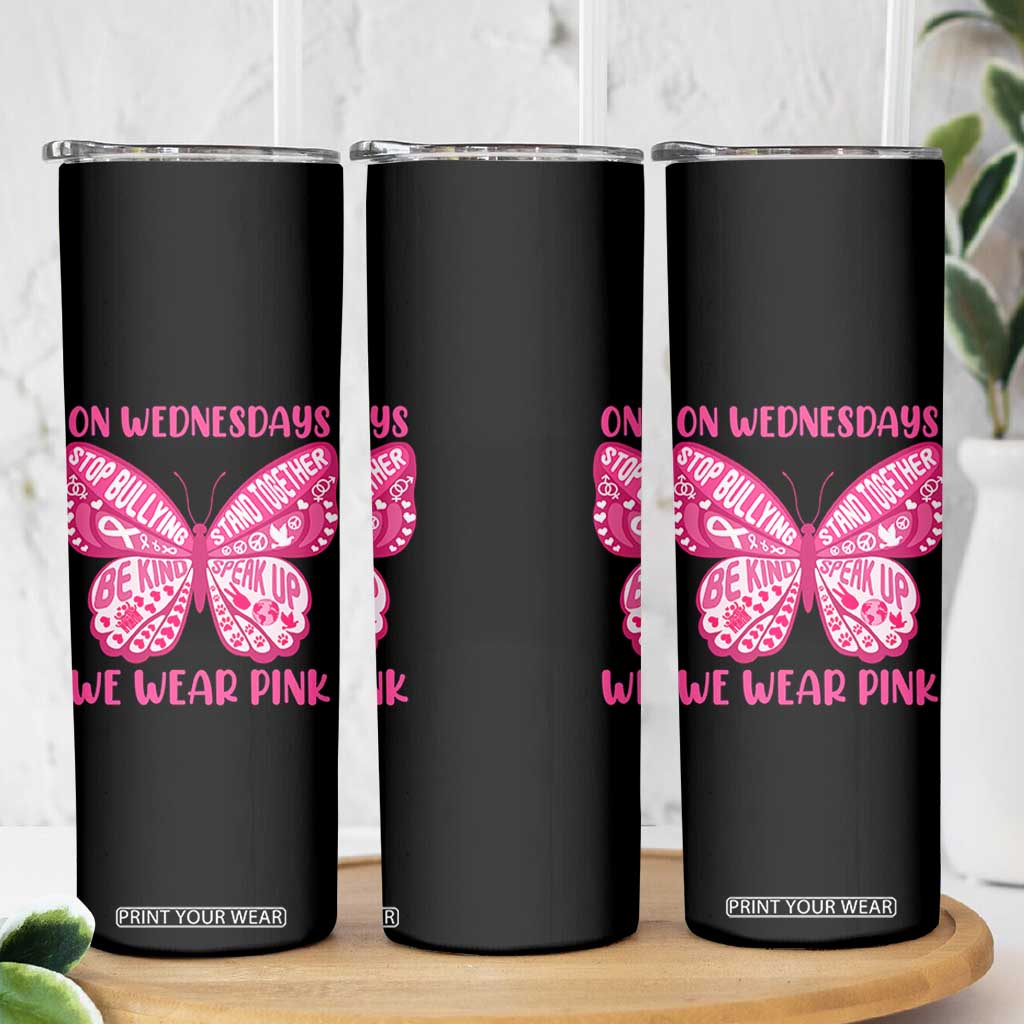 Pink Shirt Day Skinny Tumbler On Wednesdays We Wear Pink Anti Bullying Butterfly TS02 Print Your Wear