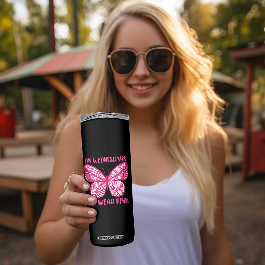 Pink Shirt Day Skinny Tumbler On Wednesdays We Wear Pink Anti Bullying Butterfly TS02 Print Your Wear