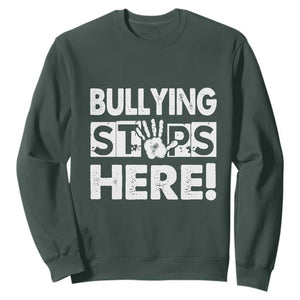 Pink Shirt Day Sweatshirt Bullying Stops Here Stand Up To Bullies TS02 Dark Forest Green Print Your Wear