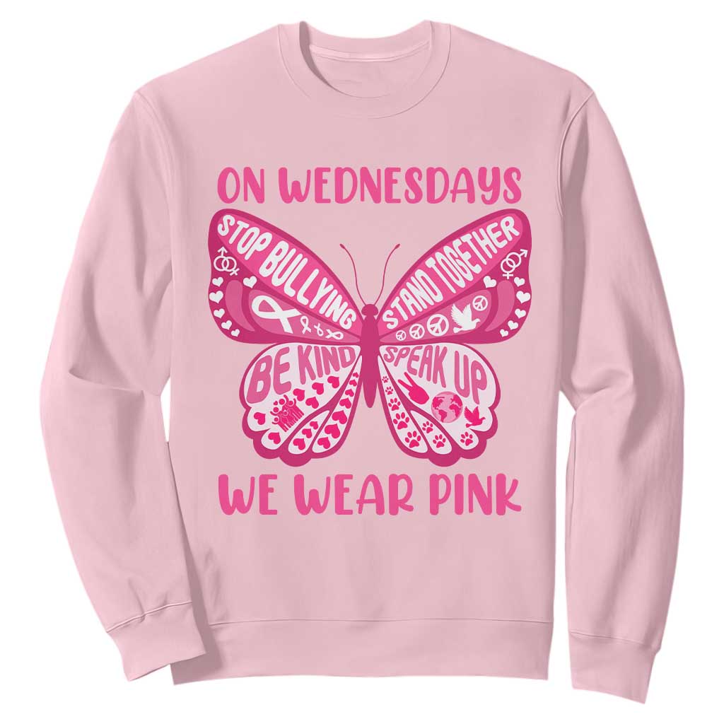 Pink Shirt Day Sweatshirt On Wednesdays We Wear Pink Anti Bullying Butterfly TS02 Light Pink Print Your Wear