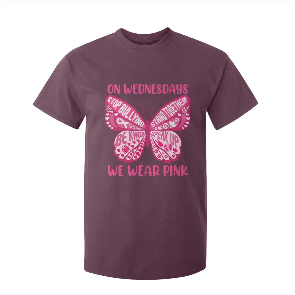 Pink Shirt Day T Shirt For Kid On Wednesdays We Wear Pink Anti Bullying Butterfly TS02 Maroon Print Your Wear