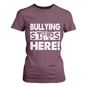 Pink Shirt Day T Shirt For Women Bullying Stops Here Stand Up To Bullies TS02 Maroon Print Your Wear