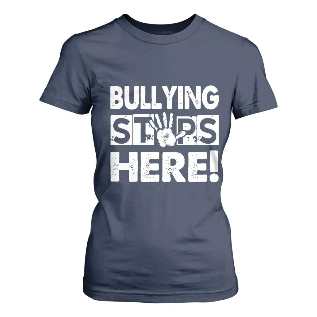 Pink Shirt Day T Shirt For Women Bullying Stops Here Stand Up To Bullies TS02 Navy Print Your Wear