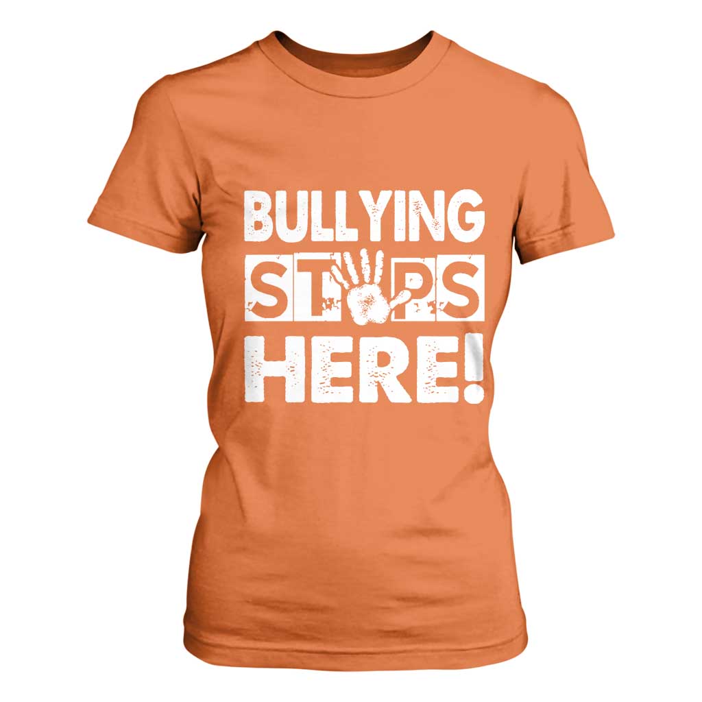 Pink Shirt Day T Shirt For Women Bullying Stops Here Stand Up To Bullies TS02 Orange Print Your Wear