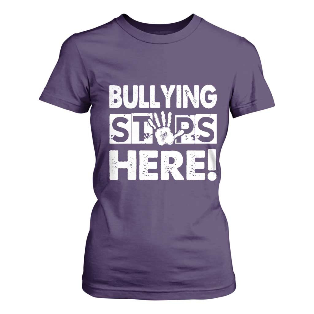 Pink Shirt Day T Shirt For Women Bullying Stops Here Stand Up To Bullies TS02 Purple Print Your Wear