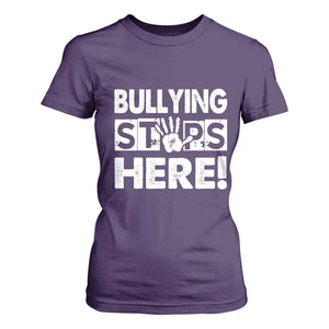 Pink Shirt Day T Shirt For Women Bullying Stops Here Stand Up To Bullies TS02 Purple Print Your Wear