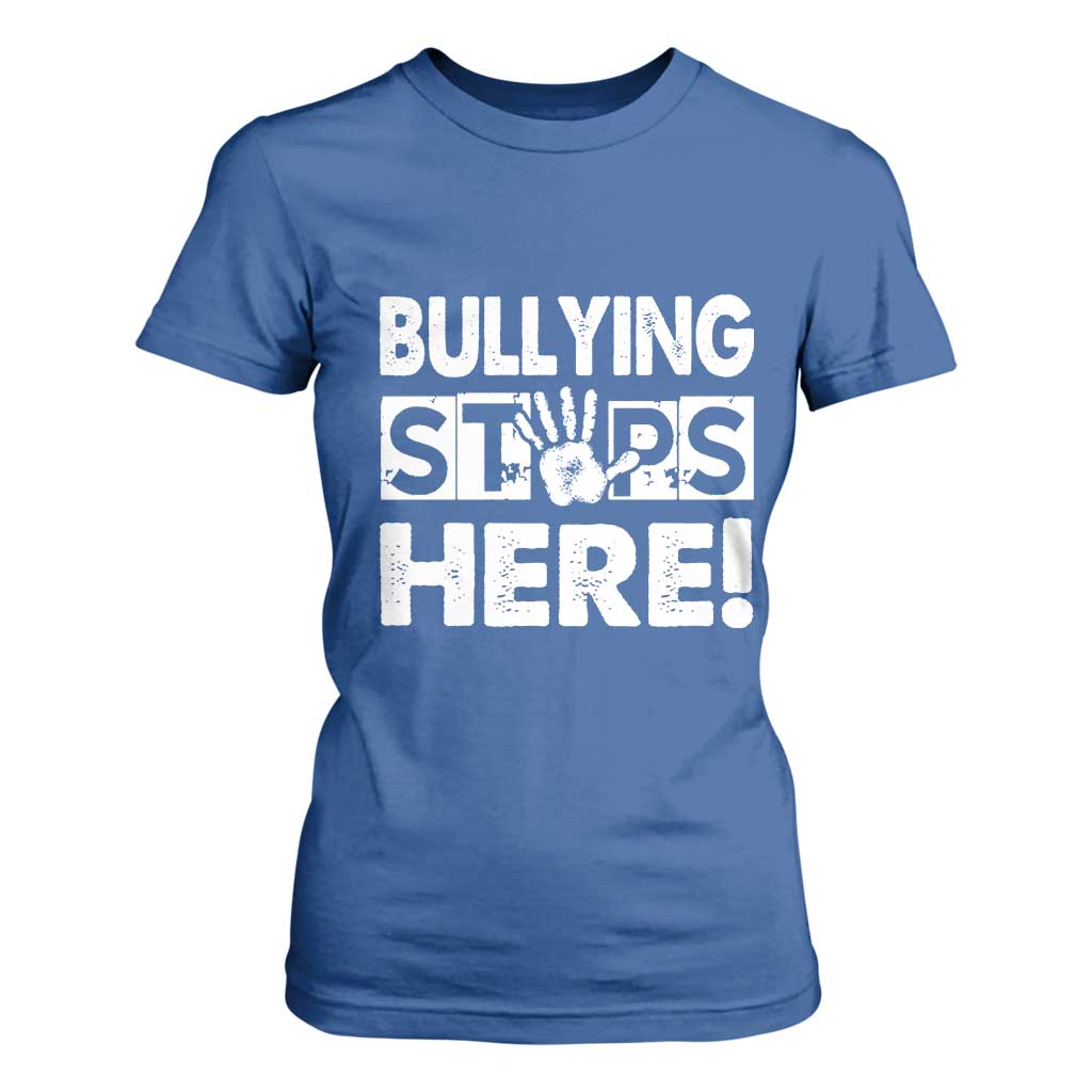 Pink Shirt Day T Shirt For Women Bullying Stops Here Stand Up To Bullies TS02 Royal Blue Print Your Wear