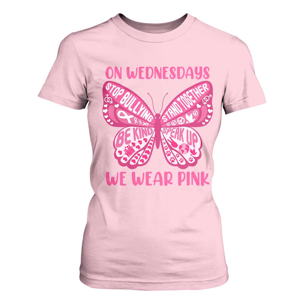 Pink Shirt Day T Shirt For Women On Wednesdays We Wear Pink Anti Bullying Butterfly TS02 Light Pink Print Your Wear