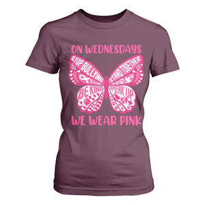 Pink Shirt Day T Shirt For Women On Wednesdays We Wear Pink Anti Bullying Butterfly TS02 Maroon Print Your Wear