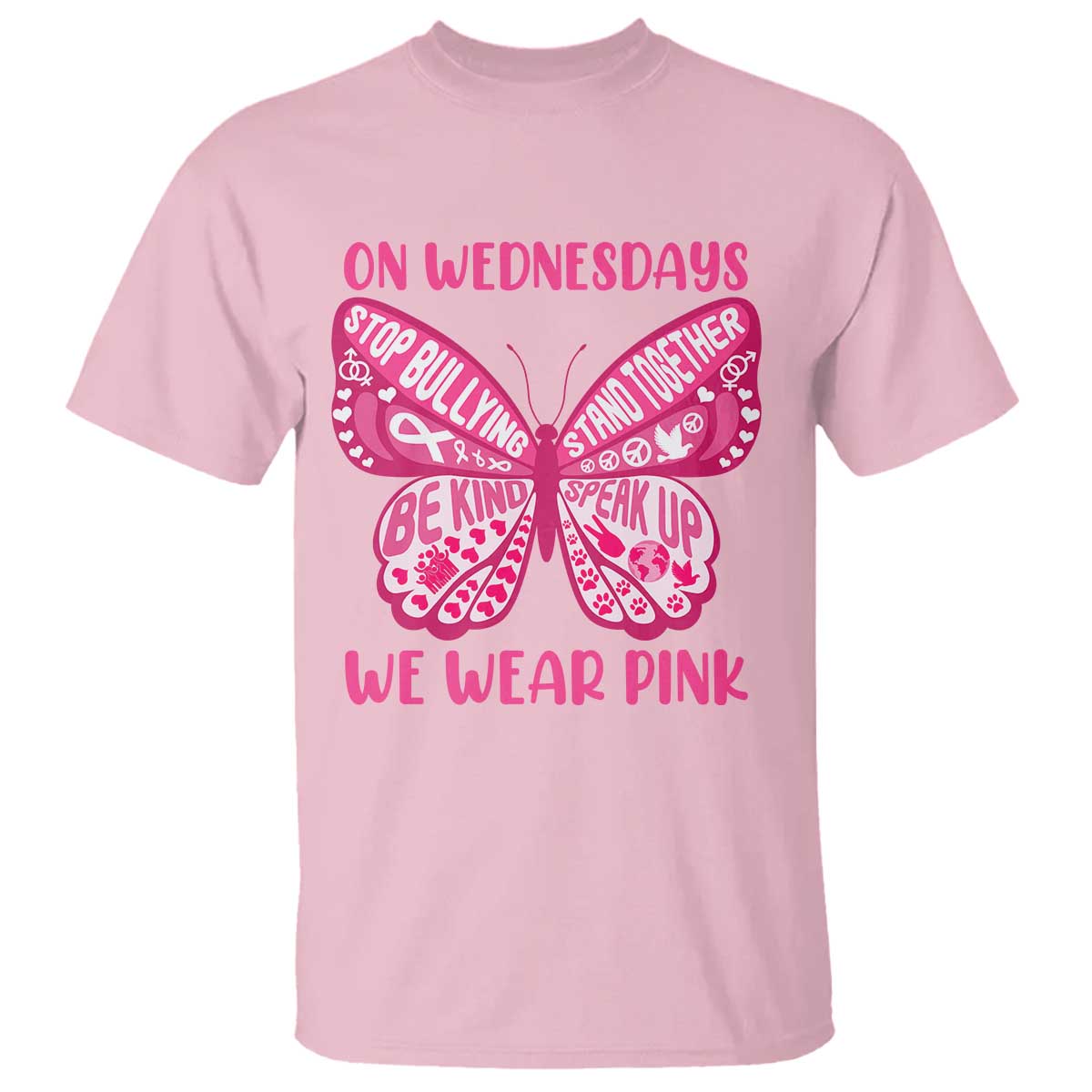 Pink Shirt Day T Shirt On Wednesdays We Wear Pink Anti Bullying Butterfly TS02 Light Pink Print Your Wear