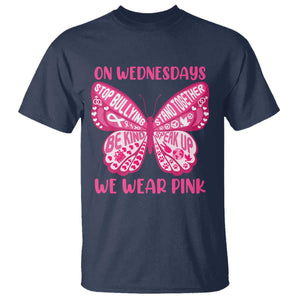 Pink Shirt Day T Shirt On Wednesdays We Wear Pink Anti Bullying Butterfly TS02 Navy Print Your Wear