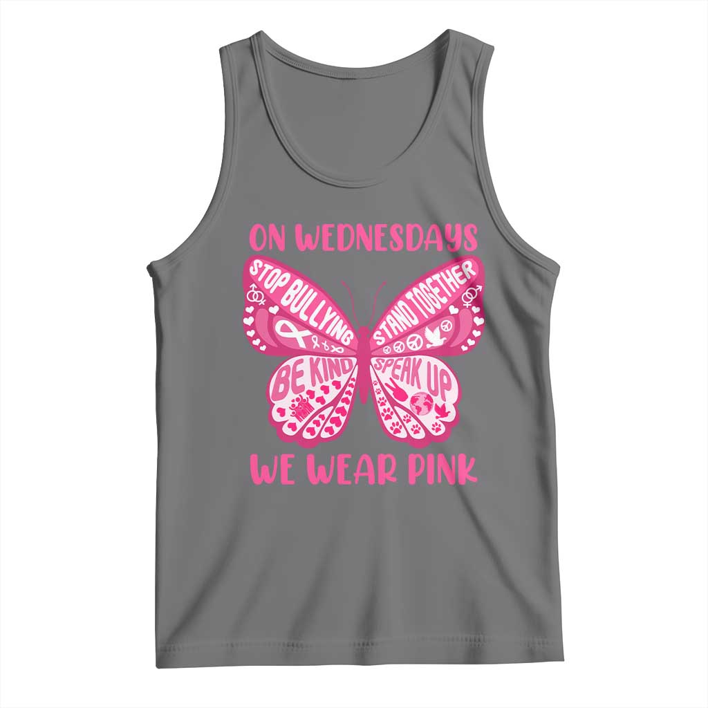 Pink Shirt Day Tank Top On Wednesdays We Wear Pink Anti Bullying Butterfly TS02 Black Heather Print Your Wear