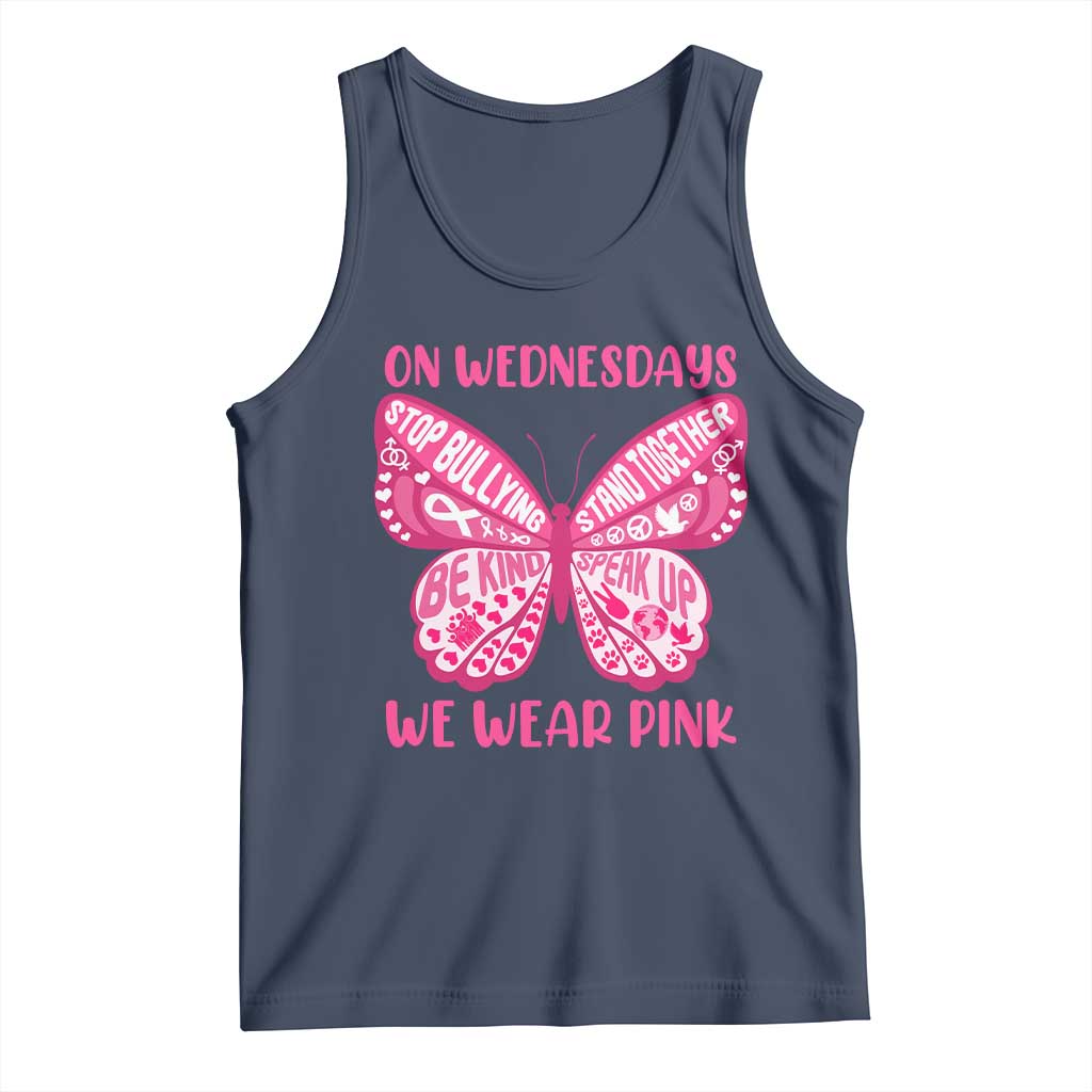 Pink Shirt Day Tank Top On Wednesdays We Wear Pink Anti Bullying Butterfly TS02 Navy Print Your Wear