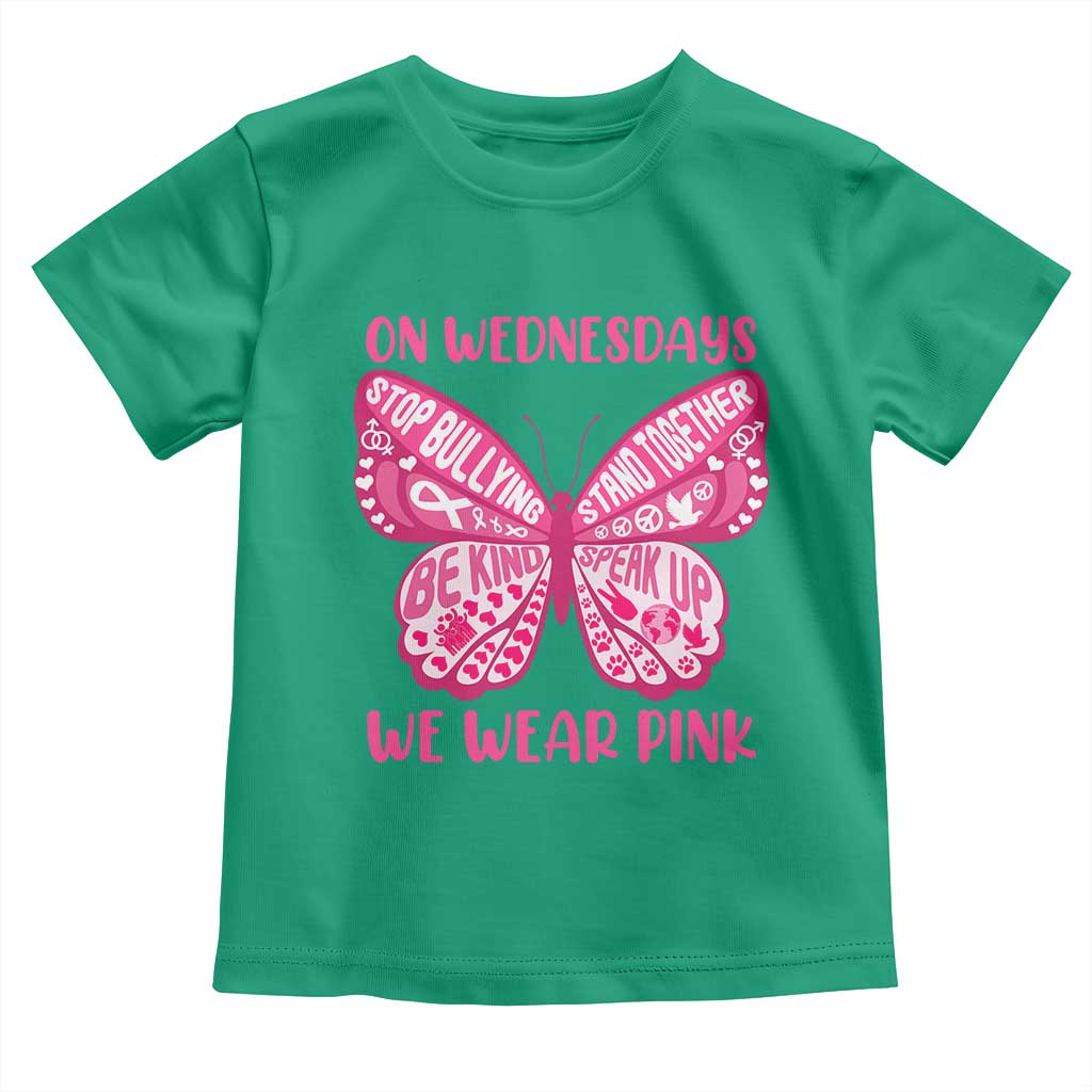 Pink Shirt Day Toddler T Shirt On Wednesdays We Wear Pink Anti Bullying Butterfly TS02 Irish Green Print Your Wear