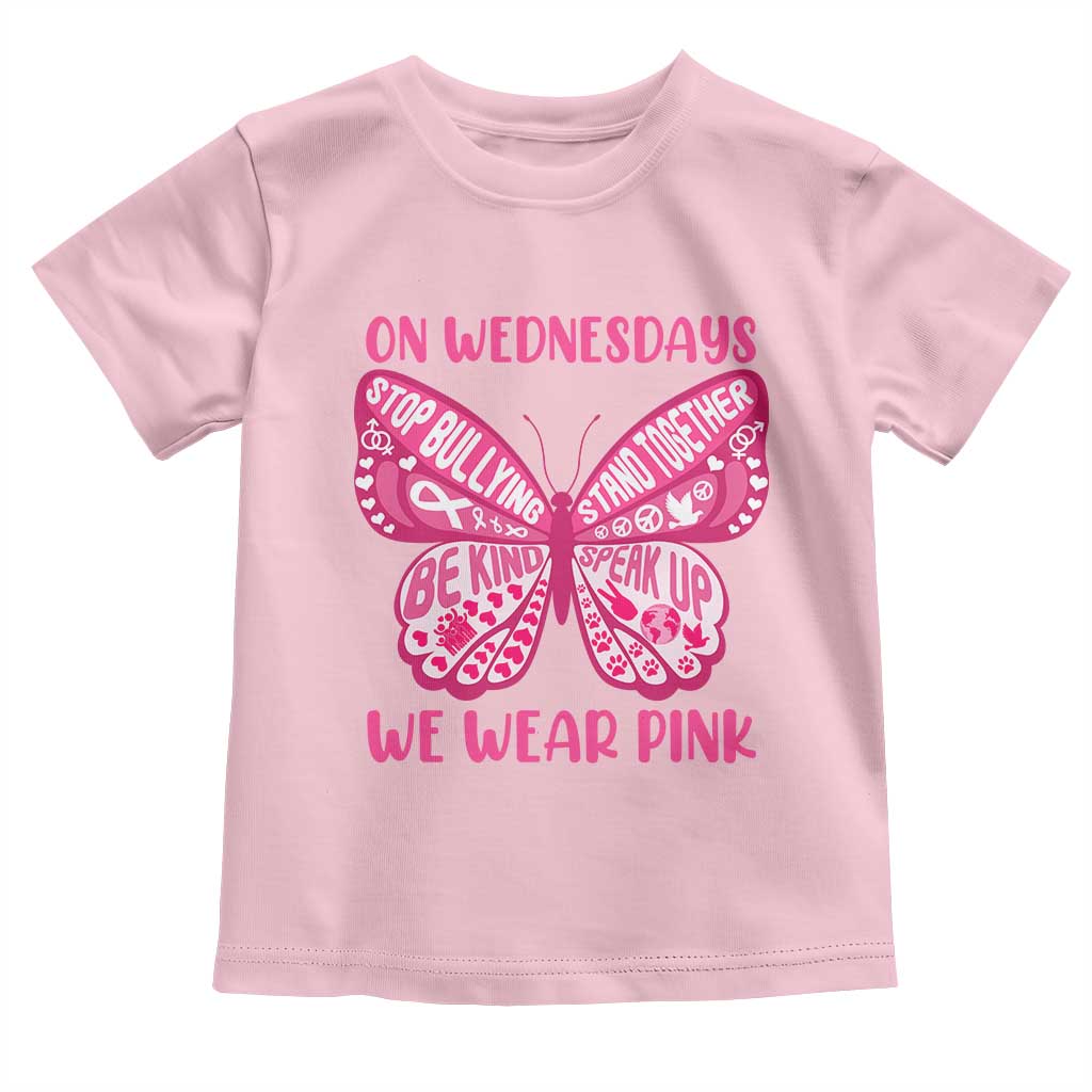 Pink Shirt Day Toddler T Shirt On Wednesdays We Wear Pink Anti Bullying Butterfly TS02 Light Pink Print Your Wear