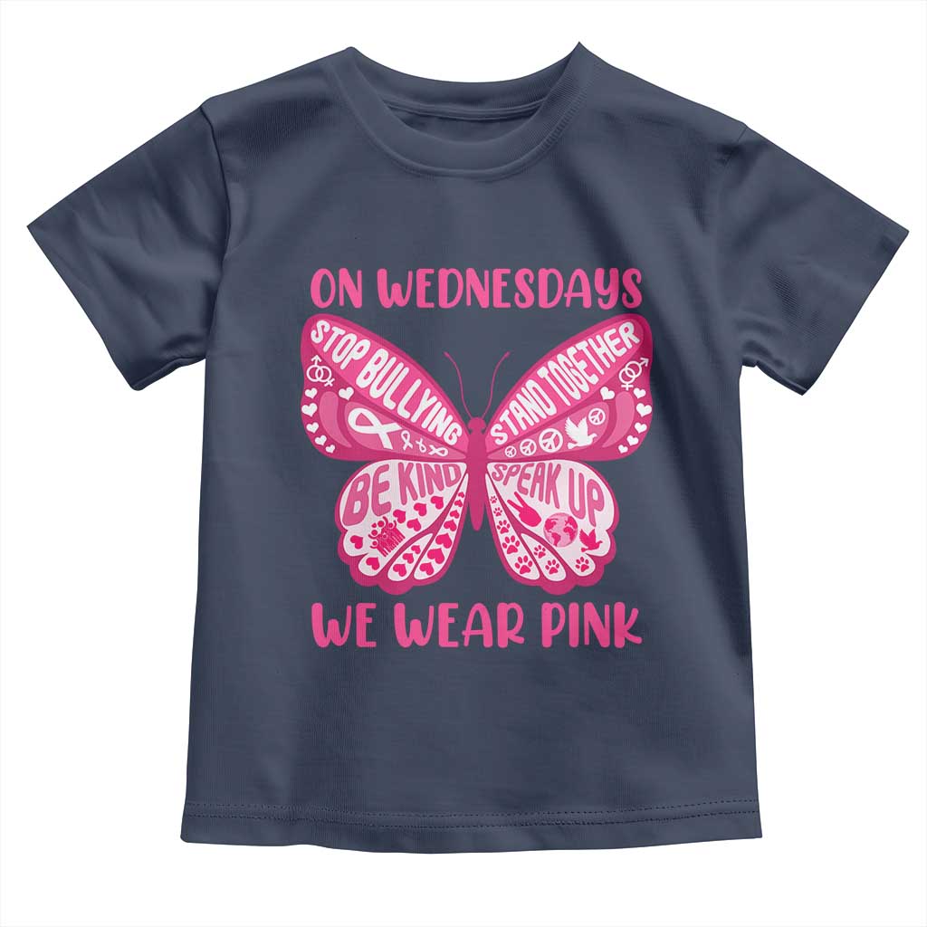 Pink Shirt Day Toddler T Shirt On Wednesdays We Wear Pink Anti Bullying Butterfly TS02 Navy Print Your Wear