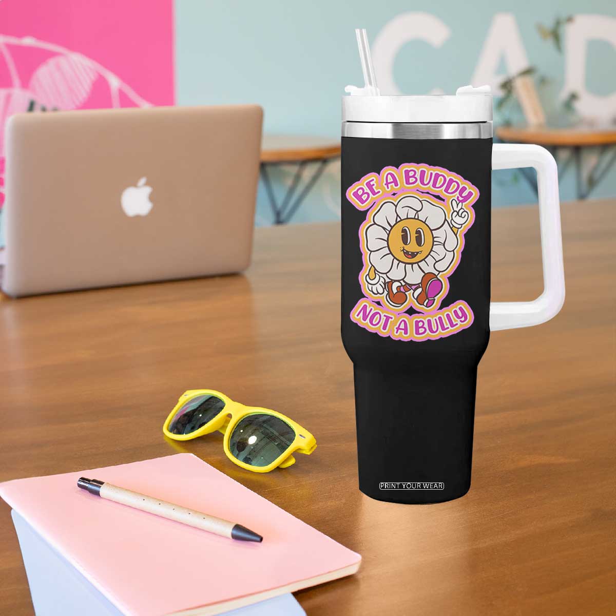 Pink Shirt Day Tumbler With Handle Be A Buddy Not A Bully Anti Bullying Funny Wordplay TS02 Print Your Wear