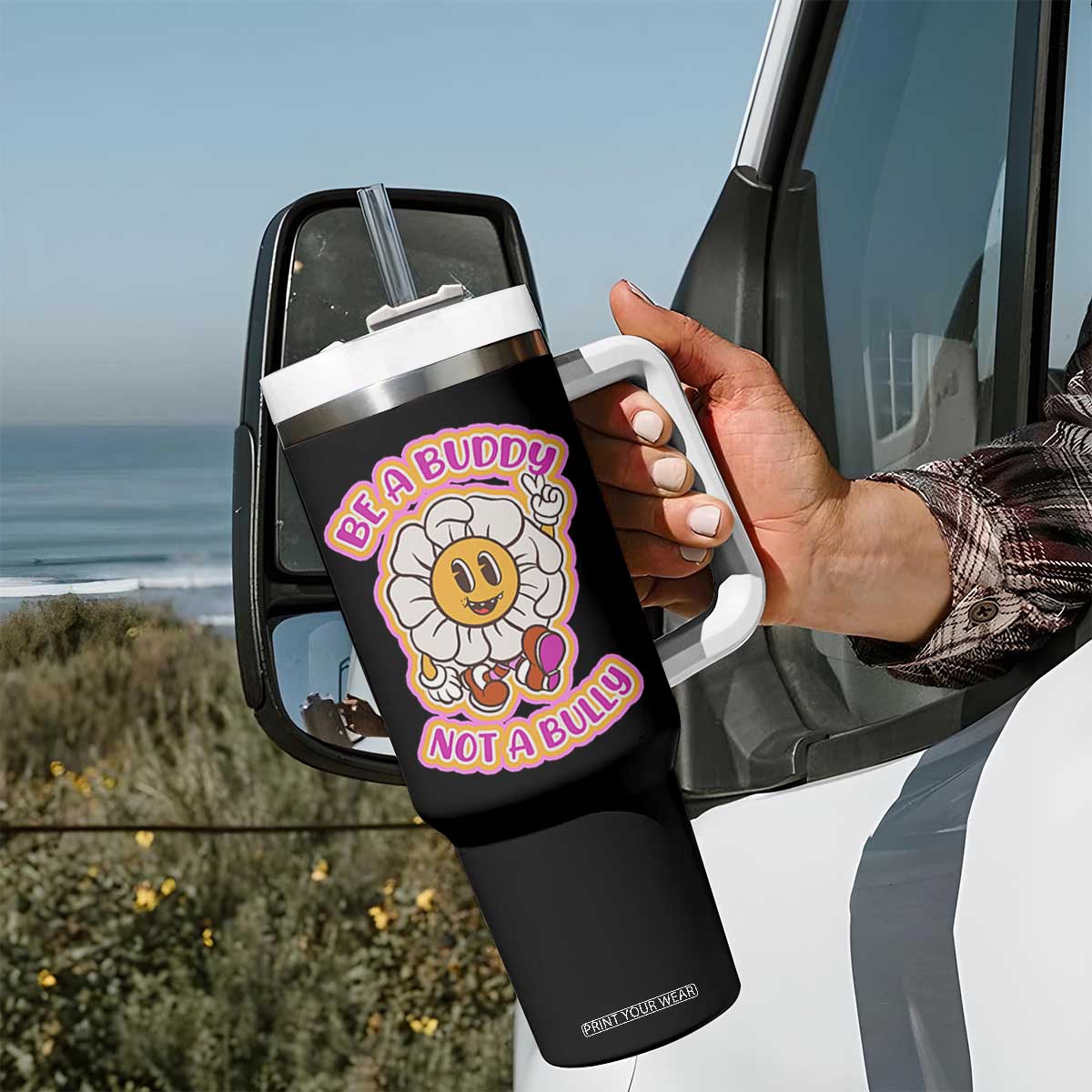 Pink Shirt Day Tumbler With Handle Be A Buddy Not A Bully Anti Bullying Funny Wordplay TS02 Print Your Wear