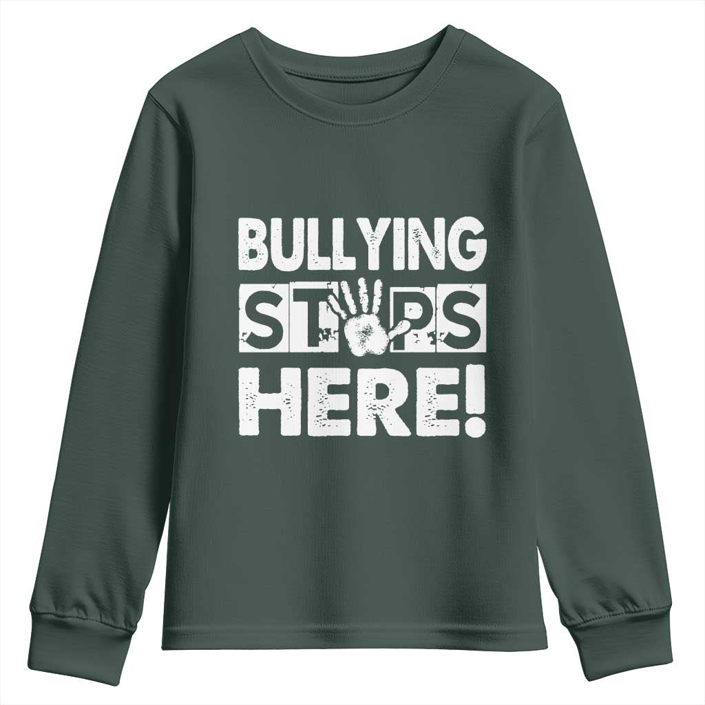 Pink Shirt Day Youth Sweatshirt Bullying Stops Here Stand Up To Bullies TS02 Dark Forest Green Print Your Wear