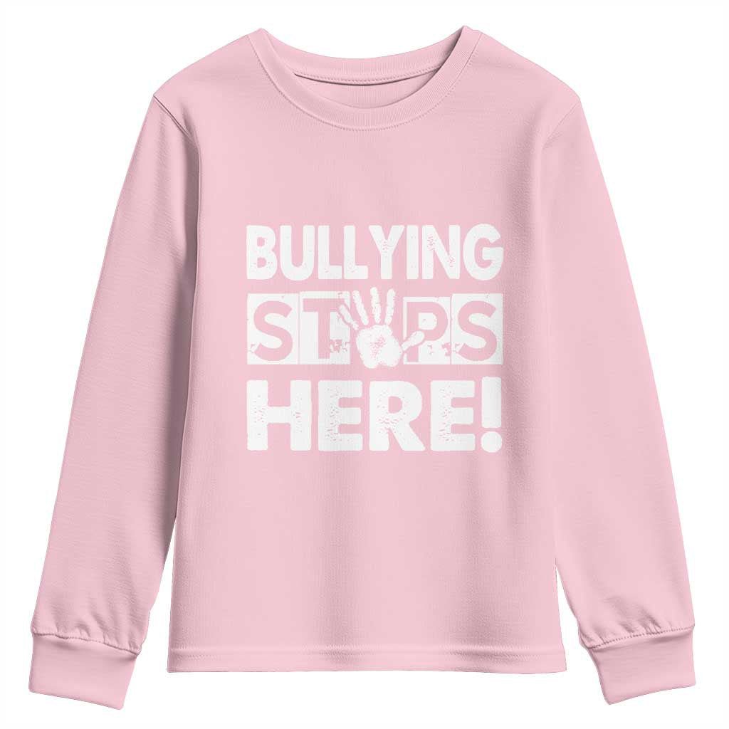 Pink Shirt Day Youth Sweatshirt Bullying Stops Here Stand Up To Bullies TS02 Light Pink Print Your Wear