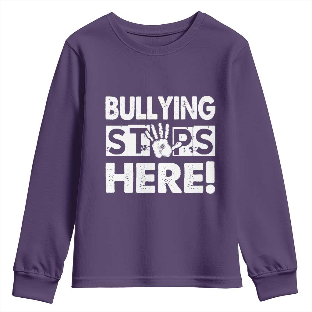 Pink Shirt Day Youth Sweatshirt Bullying Stops Here Stand Up To Bullies TS02 Purple Print Your Wear