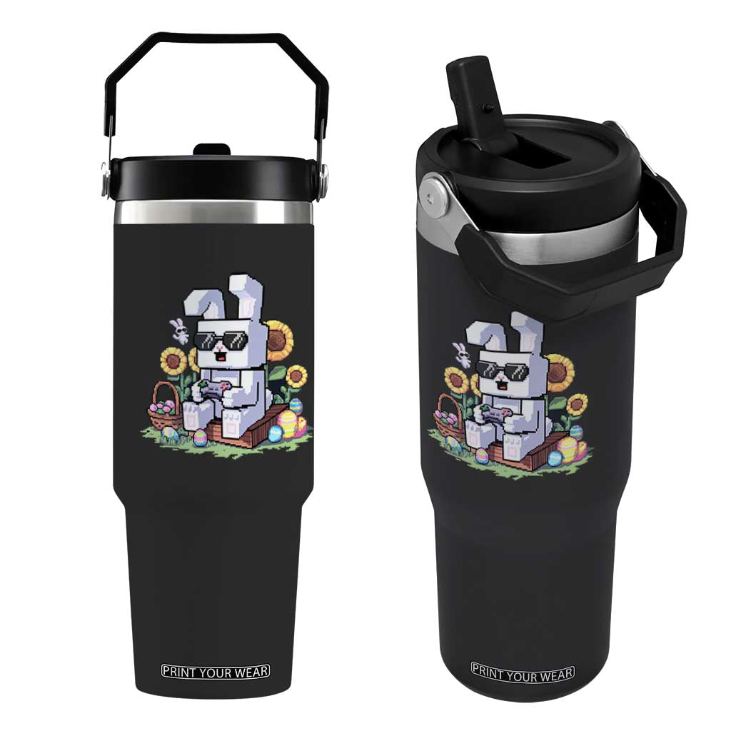 Pixel Art Gamer Bunny Easter Flip Straw Tumbler Cool Retro Gaming Vibes TS02 One Size: 30 oz Black Print Your Wear